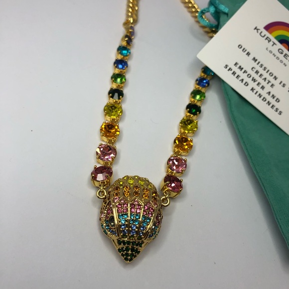 Kurt Geiger London Rainbow Multicolor Crystals Eagle Head Necklace Gold Tone - Picture 2 of 11
